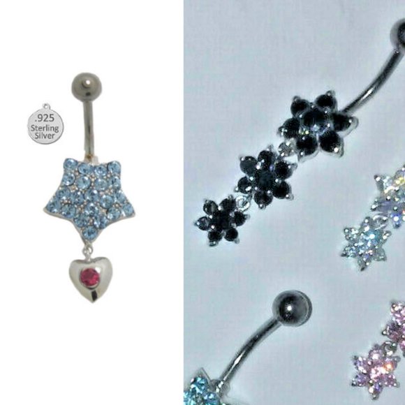 Belly ring navel body 6 pcs 925 sterling silver NT - Picture 2 of 3